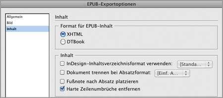 EPUB-Exportoptionen: Harte Zeilenumbrüche entfernen