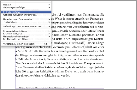 Fußnoten werden via Menü »Schrift« eingefügt