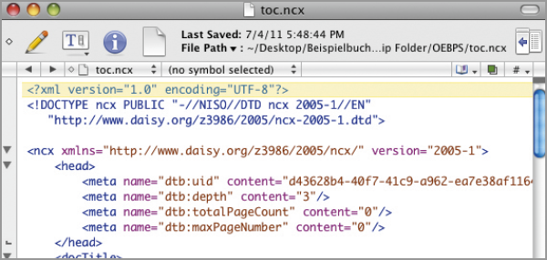 ePub-Datei im TextWrangler