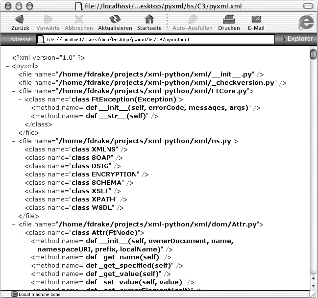 Ausgabe von genxml.py in einem Browser