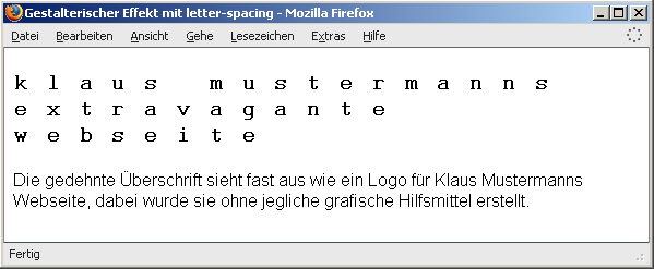 Gestalterischer Effekt mit letter-spacing