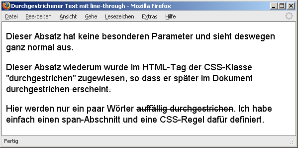 Durchgestrichener Text mit line-through