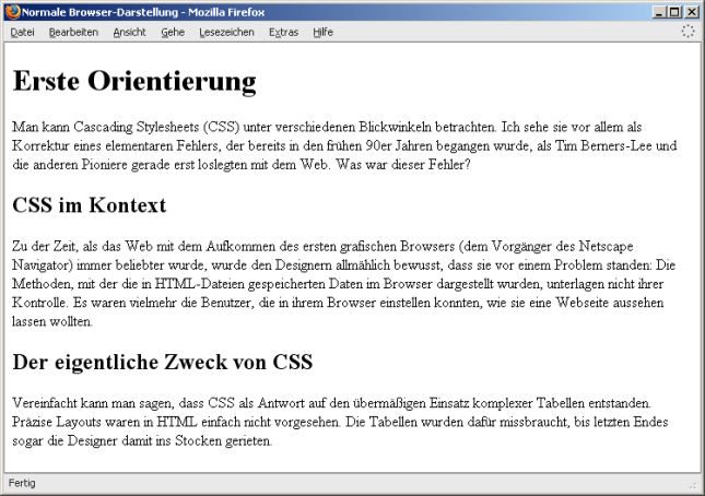 Normale Browserdarstellung ohne CSS