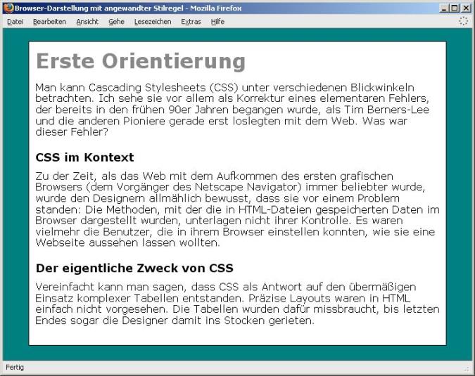 Browser-Darstellung mit angewandter Stilregel