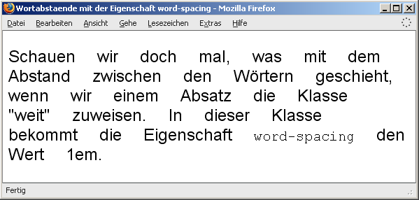 Wortabstände mit der Eigenschaft word-spacing