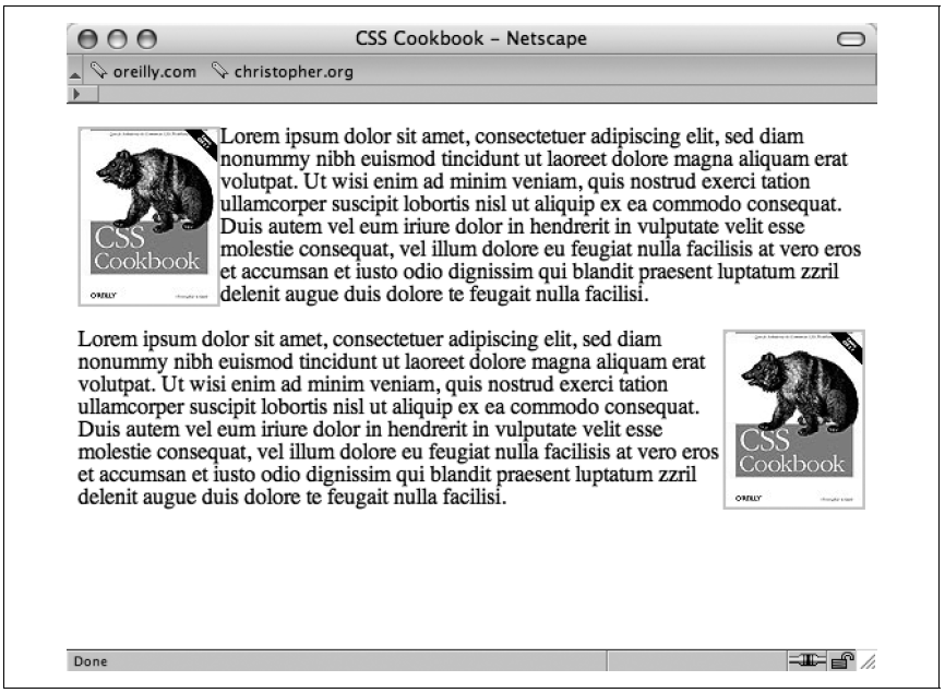 Durch Definition des Bildes als Float wird es vom Text umflossen