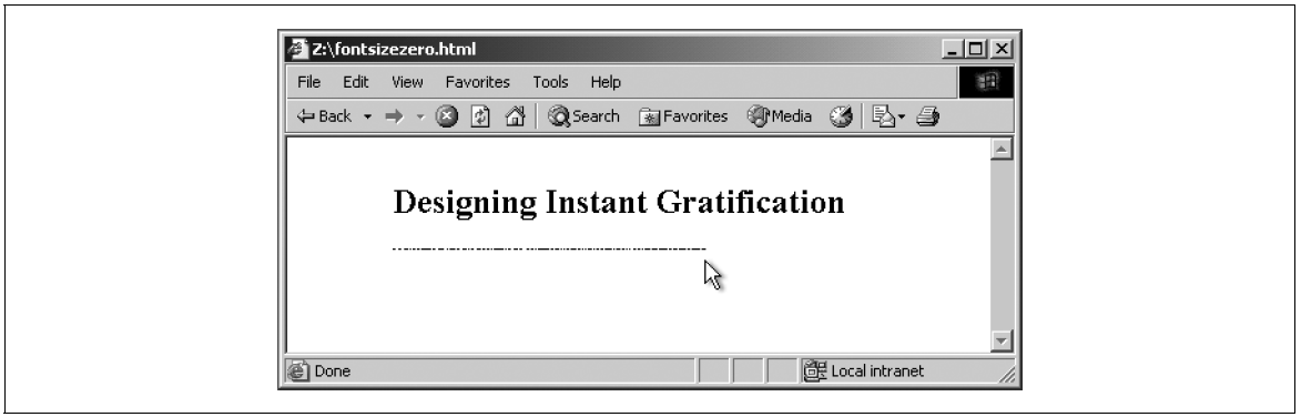 Ist Schriftgröße null, zeigt Internet Explorer für Windows eine unlesbare Textzeile an