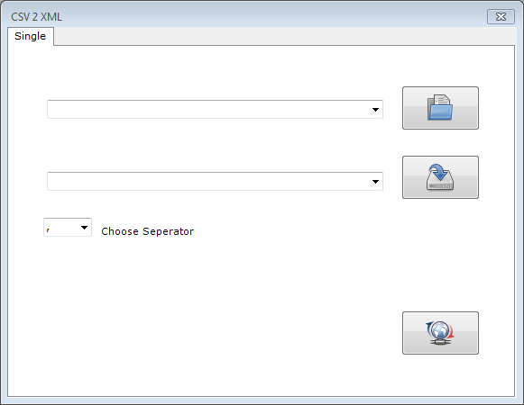 Fenster CSV 2 XML mit aktiver Registerkarte Single