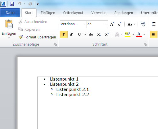 Abbildung von Listen innerhalb einer Word-Datei