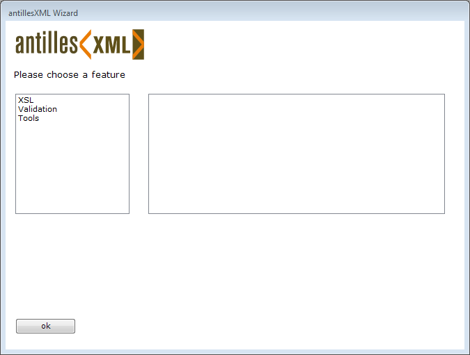 Das geöffnete Fenster des antillesXML Wizard